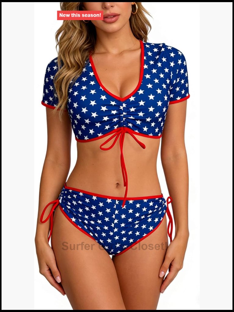 Short Sleeve Crop Top High Waisted Boyshorts 2 Piece Bikini Set